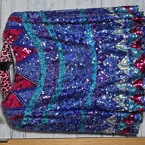 Vintage A.J Bari Silk Sequined Multicolor Long Sleeve Top Size 10